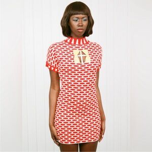 Fashion Brand Company brick house knit sweater dress with yellow curtains 🏠